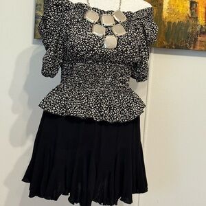 Black and White Off-Shoulder Top with Skirt